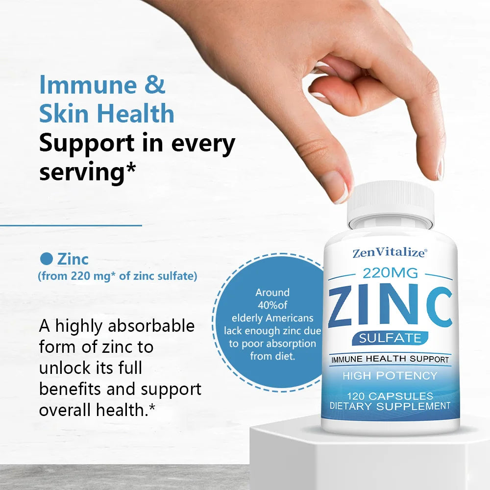 ZenVitalize Zinc 220Mg [High Potency] Supplement – Zinc Sulfate for Immune Support System