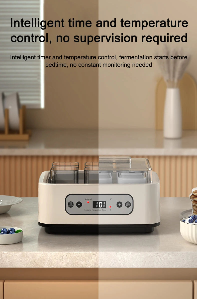 Electric Yogurt Maker 6 Glass Cups Automatic Natto Rice Wine Fermenting Machine Fermenter Sour Milk Pot Temperature Adjustment