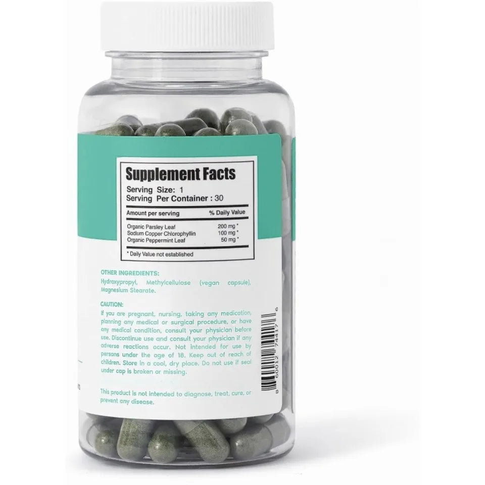 Chlorophyll Capsules with Parsley & Peppermint Leaf, Daily Freshness, Digestive Comfort & Wellness Support, Vegan 30 Count