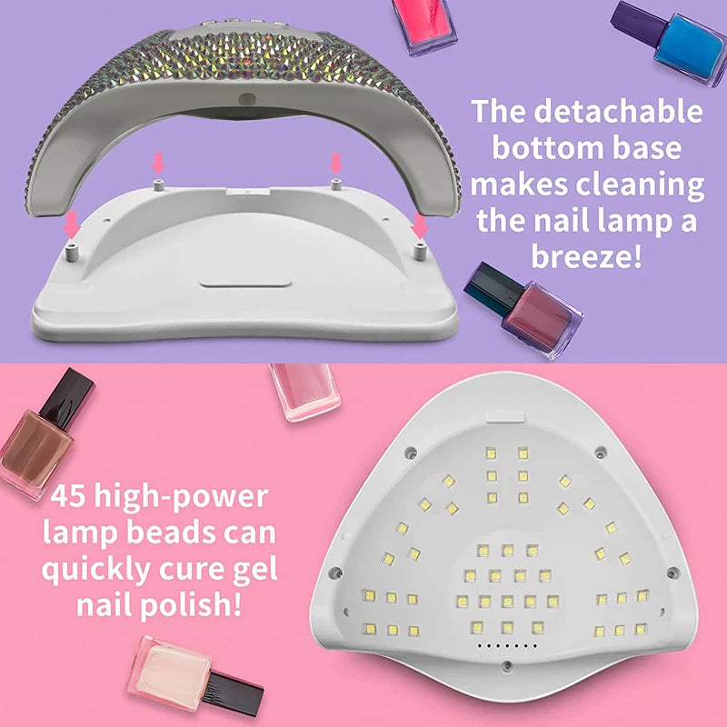 UV Light for Nails Rhinestone Nail Dryer Lamp Maquina De Unha Em Gel LCD Display 45 Led Beads 4 Timer Setting Nail Art Tools