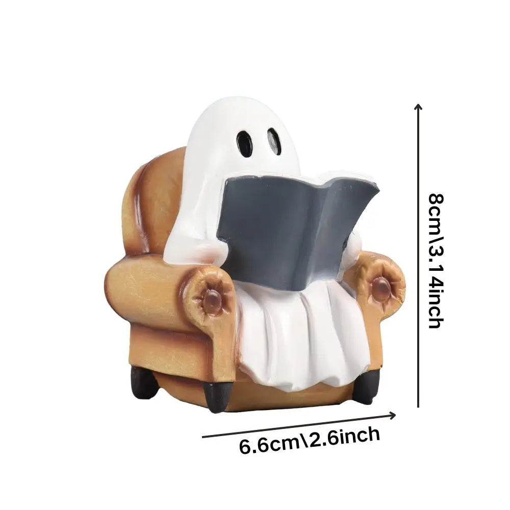 1 Piece Halloween Ghost Figurine Sitting on a Sofa Reading a Book, Ghost Halloween Decoration, Cute Ghost Decor, Halloween Decoration, Gift for Indoor Book Lovers