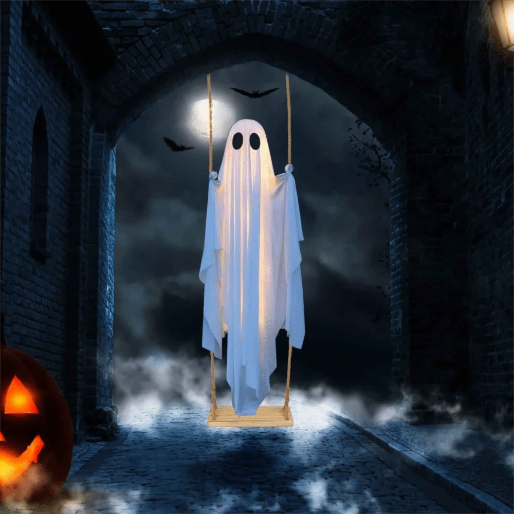 Luminous Halloween Hanging Swing Ghost Large Adjustable Brightness Yard Flying Ghost Swing Ornament LED Remote-controlled