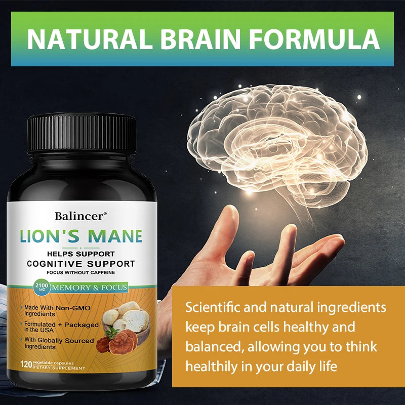 Mushroom Complex Capsules - Lions Mane Cordyceps Reishi, Brain & Immune Support, Nootropic for Focus/Memory, Stress Relief