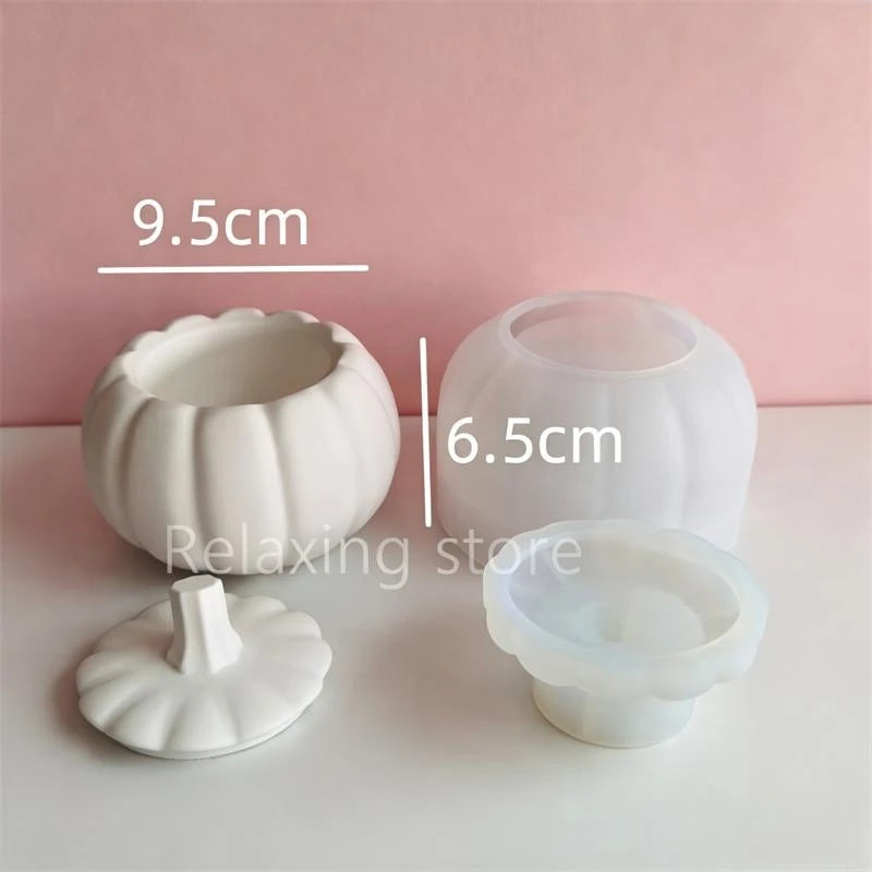 Pumpkin Shape Plaster Storage Box Candle Cup Silicone Molds Halloween Storage Jar Cement Flowerpot Home Decoration Mould