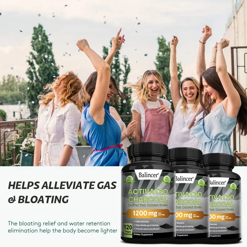 1200mg Activated Charcoal Capsules, Natural Digestive & Gut Support, Bloating & Gas Relief, Body Cleansing, Oral & Skin Wellness
