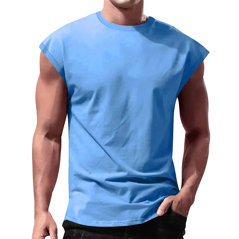 Men's Loose Short Sleeve T-Shirt Round Neck Sleeveless Casual Breathable Summer Sports Basic Vest