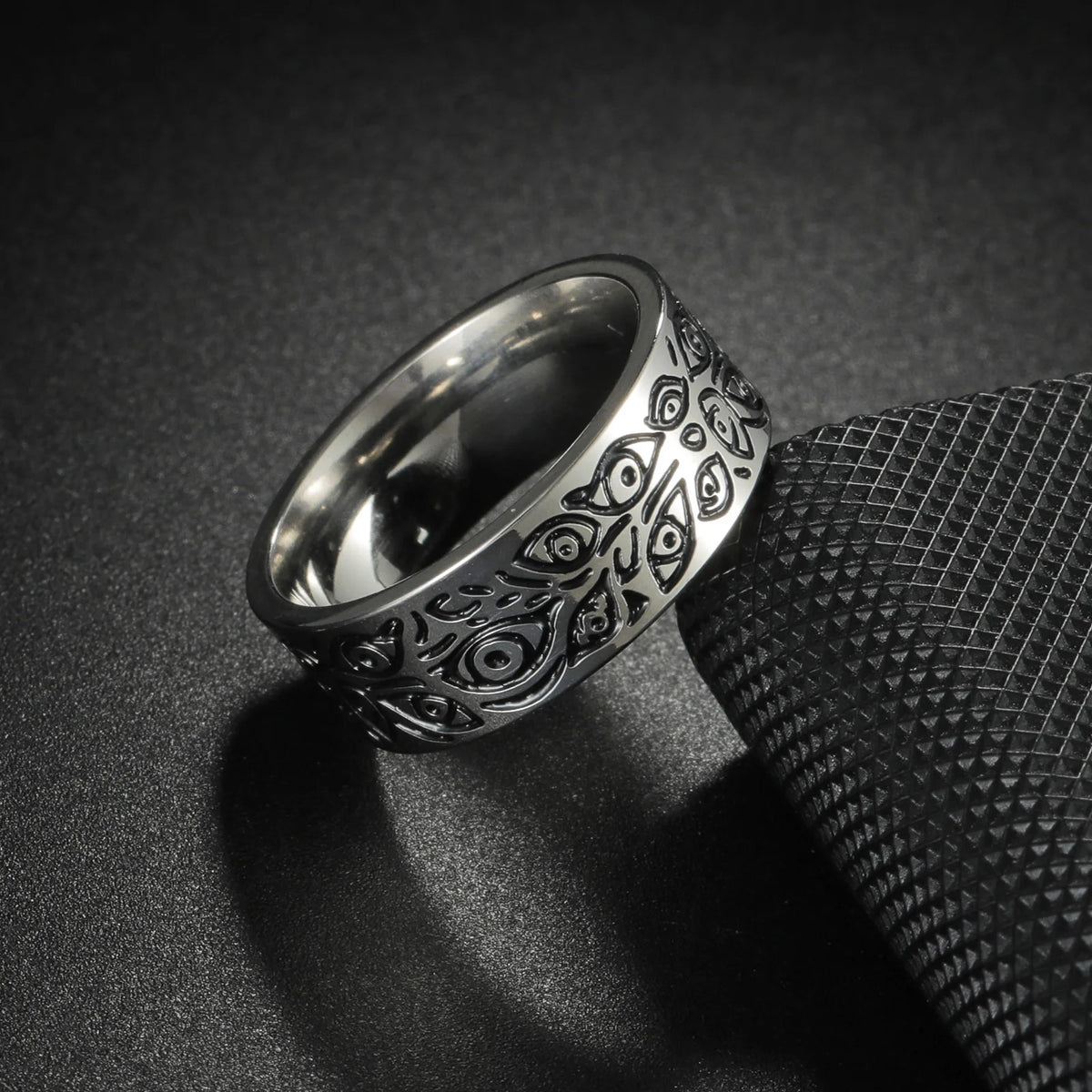 Stainless Steel Rings for Men Eye Silvery Retro Carving Celtic Band Rings Vintage Biker Band Rings