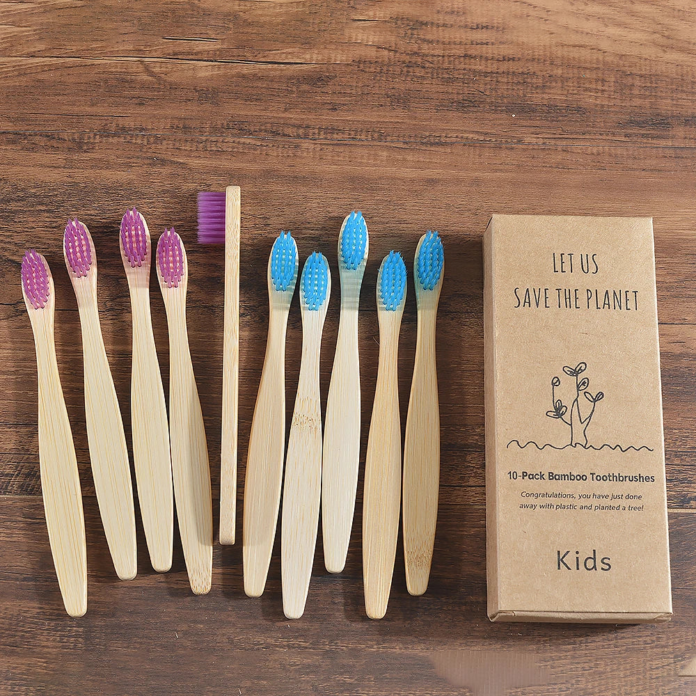 10 Pieces Children Colorful Toothbrush Eco Soft Bristle Bamboo Toothbrush Kids Bambou Vegan Tooth Dental Oral Care Plastic Free