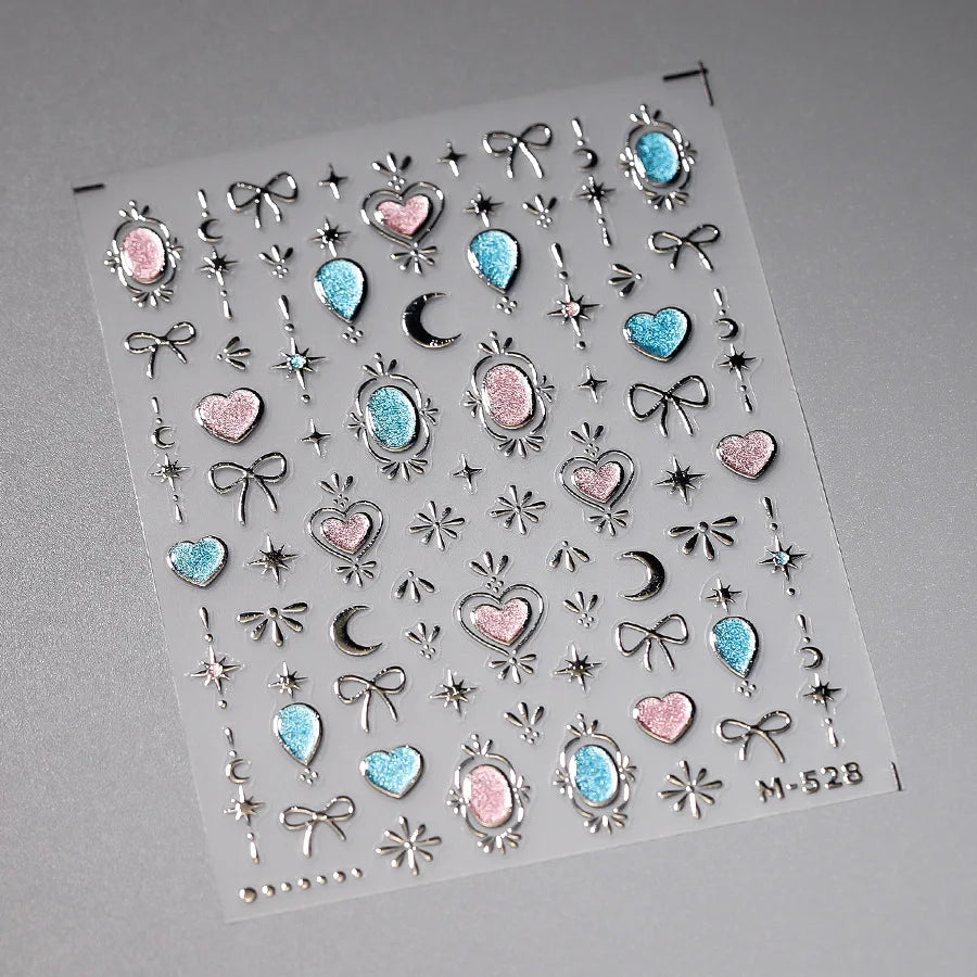 1pcs 5D Shell Light Nail Stickers Fashion Gold Border Love Heart Bowknot Moon Star Art Decal High Quality Manicure Decorations