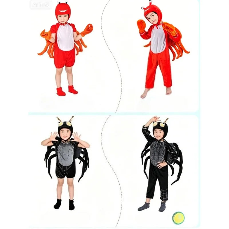 Children’s Spider Crab Plush Animal Style Halloween Festival Birthday School Stage Role Play Cotton Dress Outfit For Boys Girls