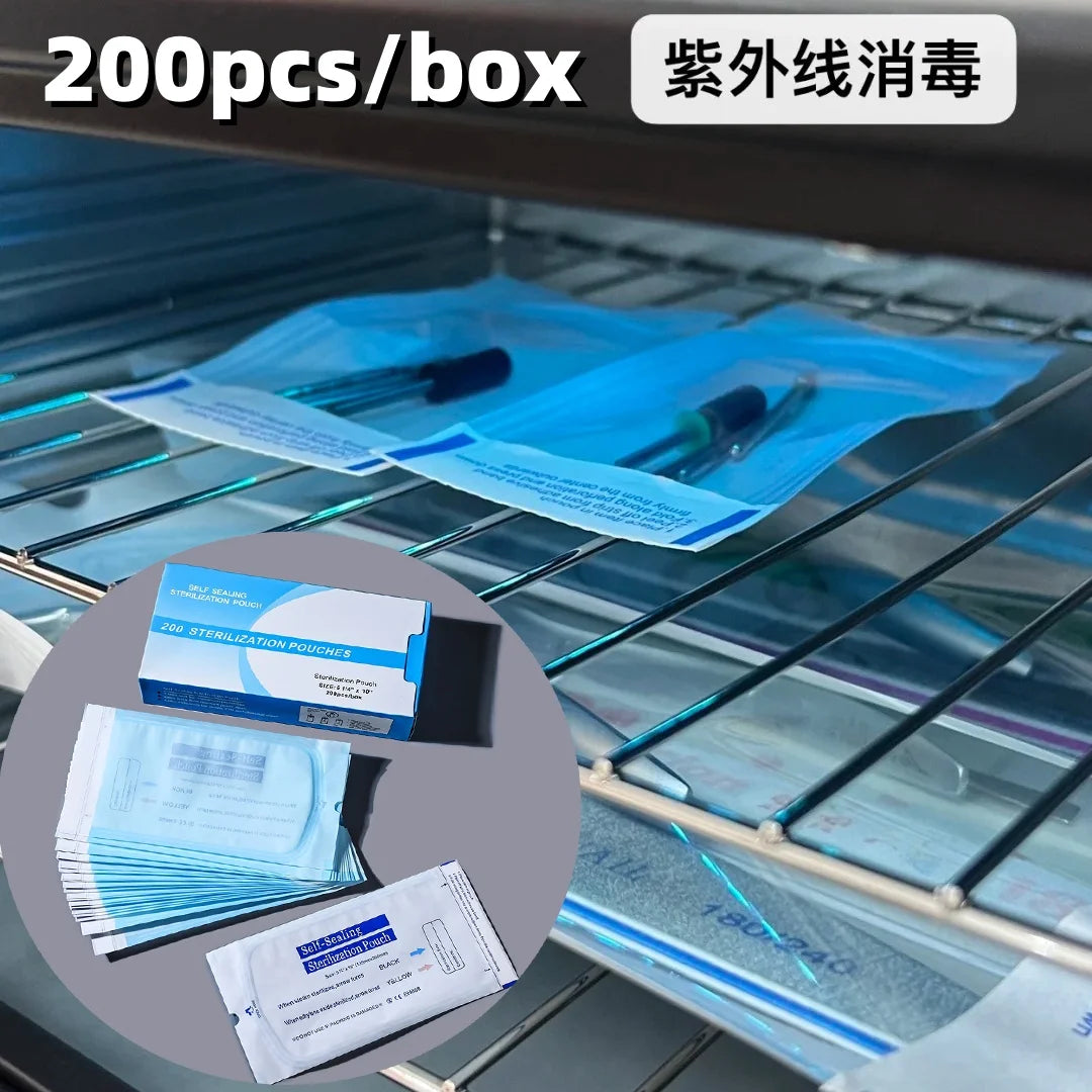 200Pcs Disposable Nail Sterilizer Bag Transparent Visibility Manicure Bags Dry Heat Nail Art Plier Equipment Disinfection Tools*