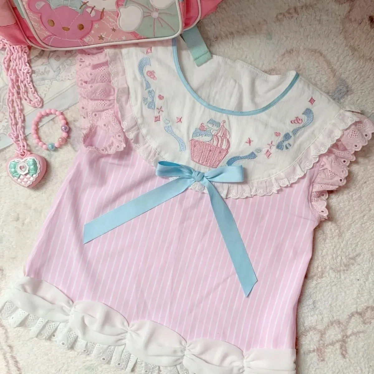 Japanese Kawaii T-shits Women Casual Y2k Crop Top Sweet Lolita Tees Design for Girls Clothing Short Sleeve T Shirts Outwear Chic