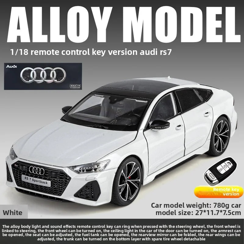 1:18 RS7 Sportback Black Warrior Supercar Diecast Alloy Model Car Remote Control Sound & Light Collect Hobby Model Ornament Gift