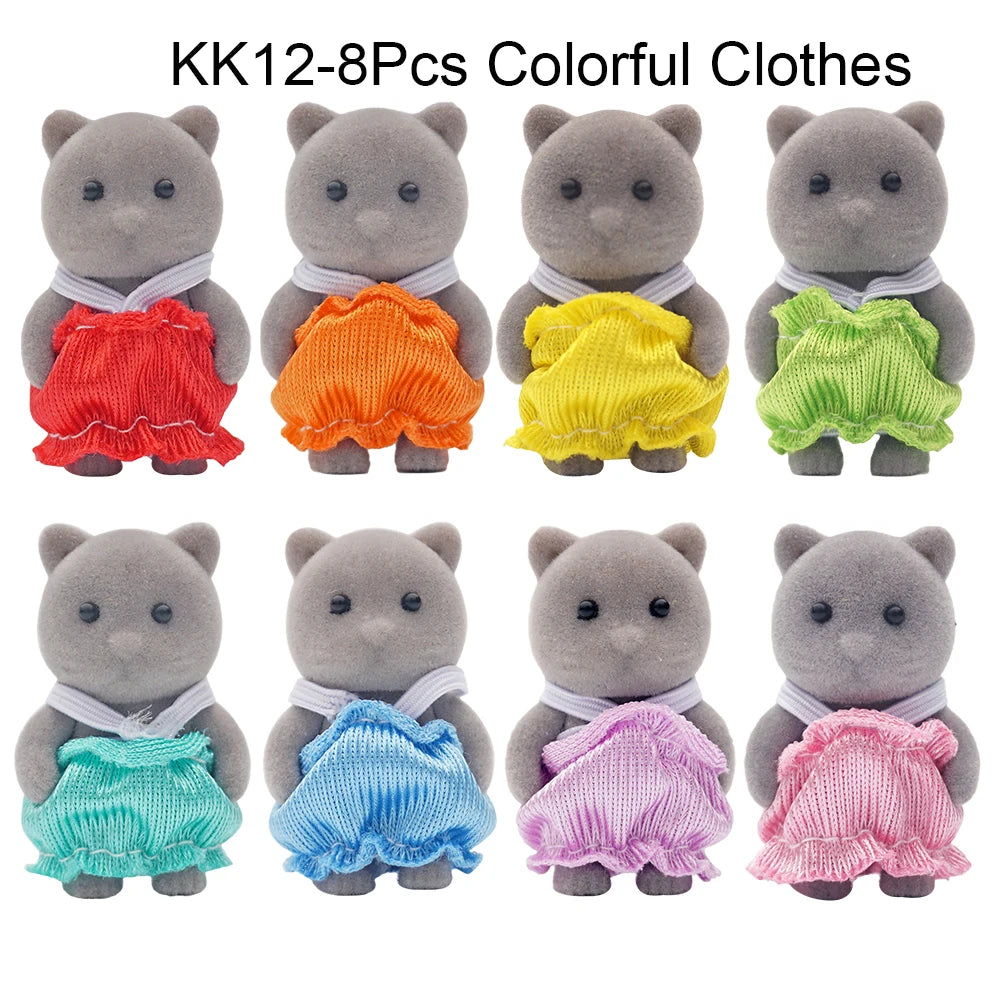 1/12 Forest Animal Baby Colorful Small Blue Cat Brown Rabbit Reideer 8Pcs Miniature Dollhouse Model Pretend Play Girl Gift Toy