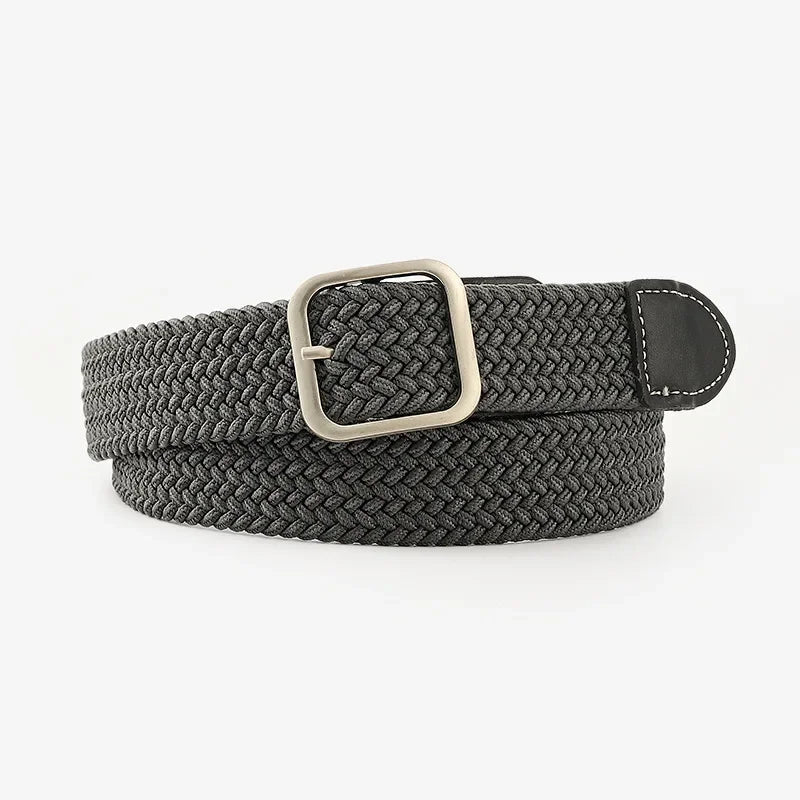 107cm Casual Knitted Pin Buckle Women Belt Woven Canvas Unisex Canvas Elastic Belts  Women Jeans Pin Buckle Versatile Men Belt