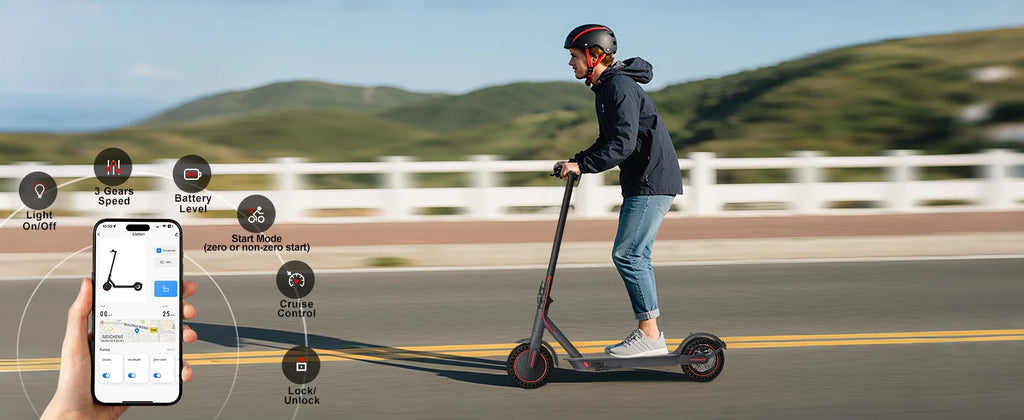 OBX 350W Motor Folding Electric Scooter For Adults 36V 5.2AH Battery Rang 8.5'' Solid Tire 18MPH 15Miles Long Range APP Control