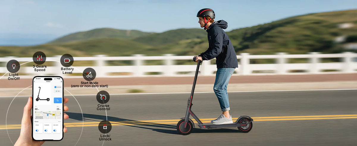 Adult 350W Electric Scooter 19mph Top Speed 16 Miles Max Range Foldable E-Scooter with 8.5'' Tires Double Shock System APP Control