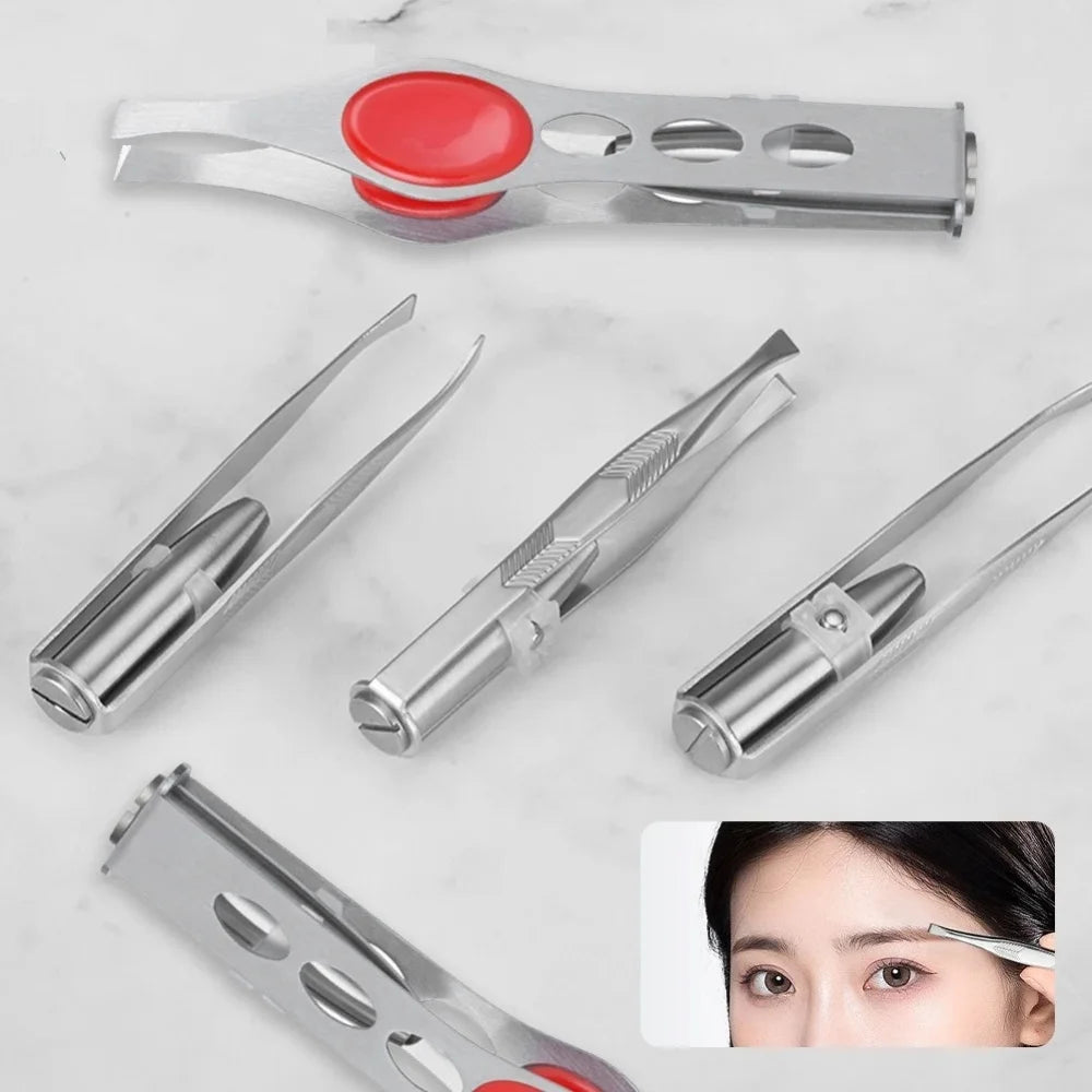 1pc Hot Sales Precision Portable Stainless Steel Button Cell Smart Design Eyebrow Hair Remove Tweezer with LED Light Makeup Tool