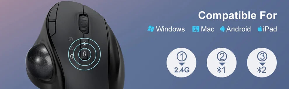 Ergonomic Wireless Trackball Mouse Easy Thumb Control Precision Smooth Tracking, Ergonomic Comfort Design, for Windows, PC Mac