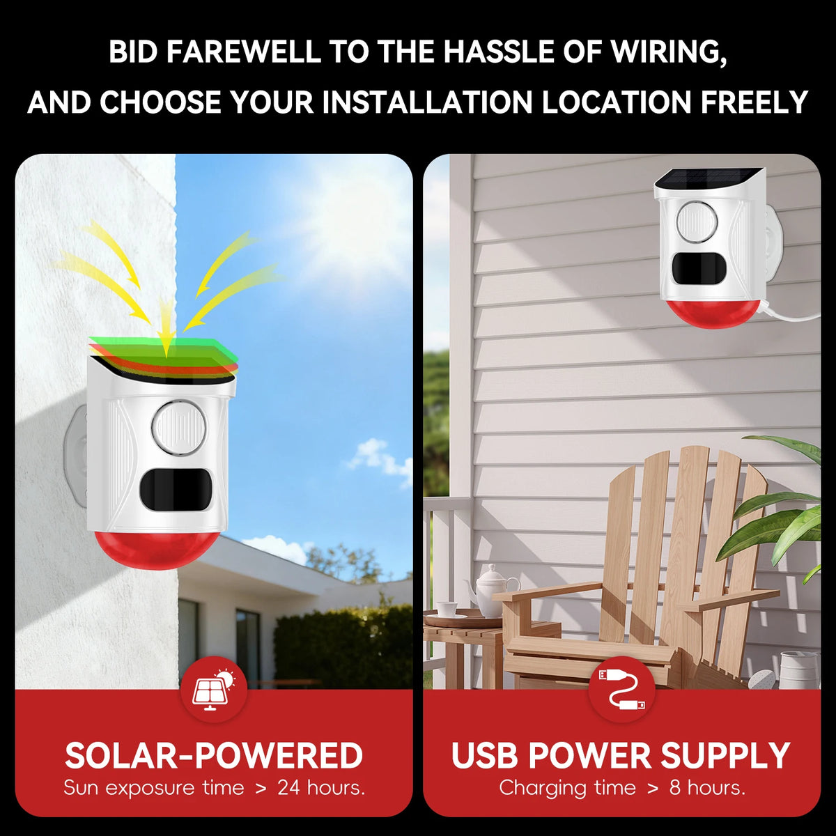 Solar Strobe Alarm Light with Motion Sensor Siren Outdoor Alarm Siren with Remote Controller 120db Sound Security Siren Light
