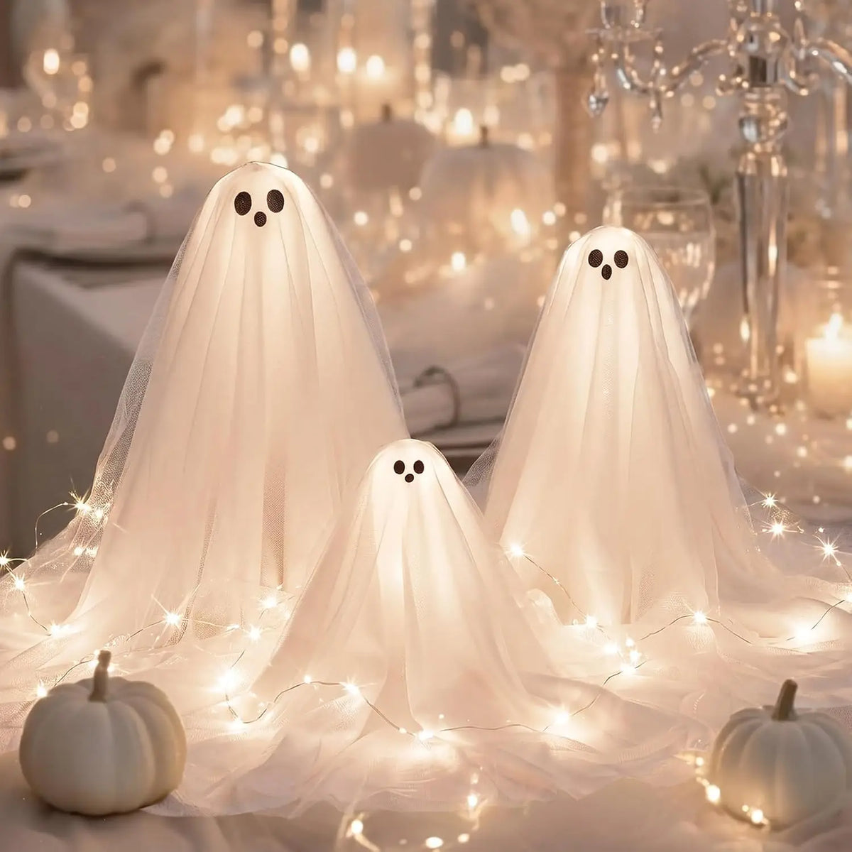 1/2/3Sets Halloween Decorations Lighted Ghost DIY Kit Spooky Lamp Warm White Table Centerpiece for Indoor Halloween Party