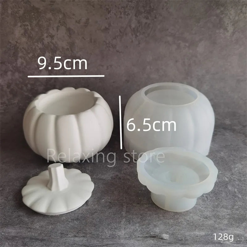 Pumpkin Shape Plaster Storage Box Candle Cup Silicone Molds Halloween Storage Jar Cement Flowerpot Home Decoration Mould