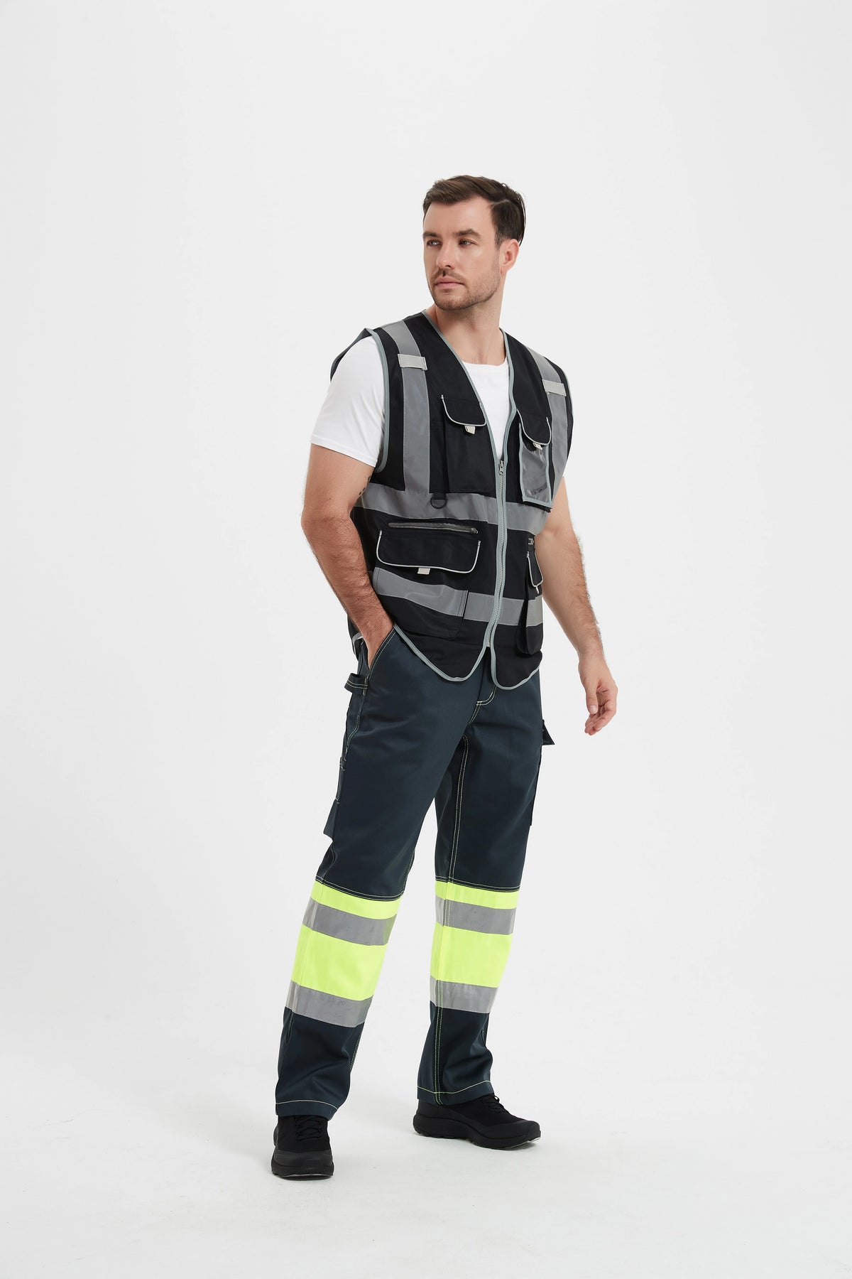 Multi Pockets Class 2 Night Working Vest Men Construction Work Clothes