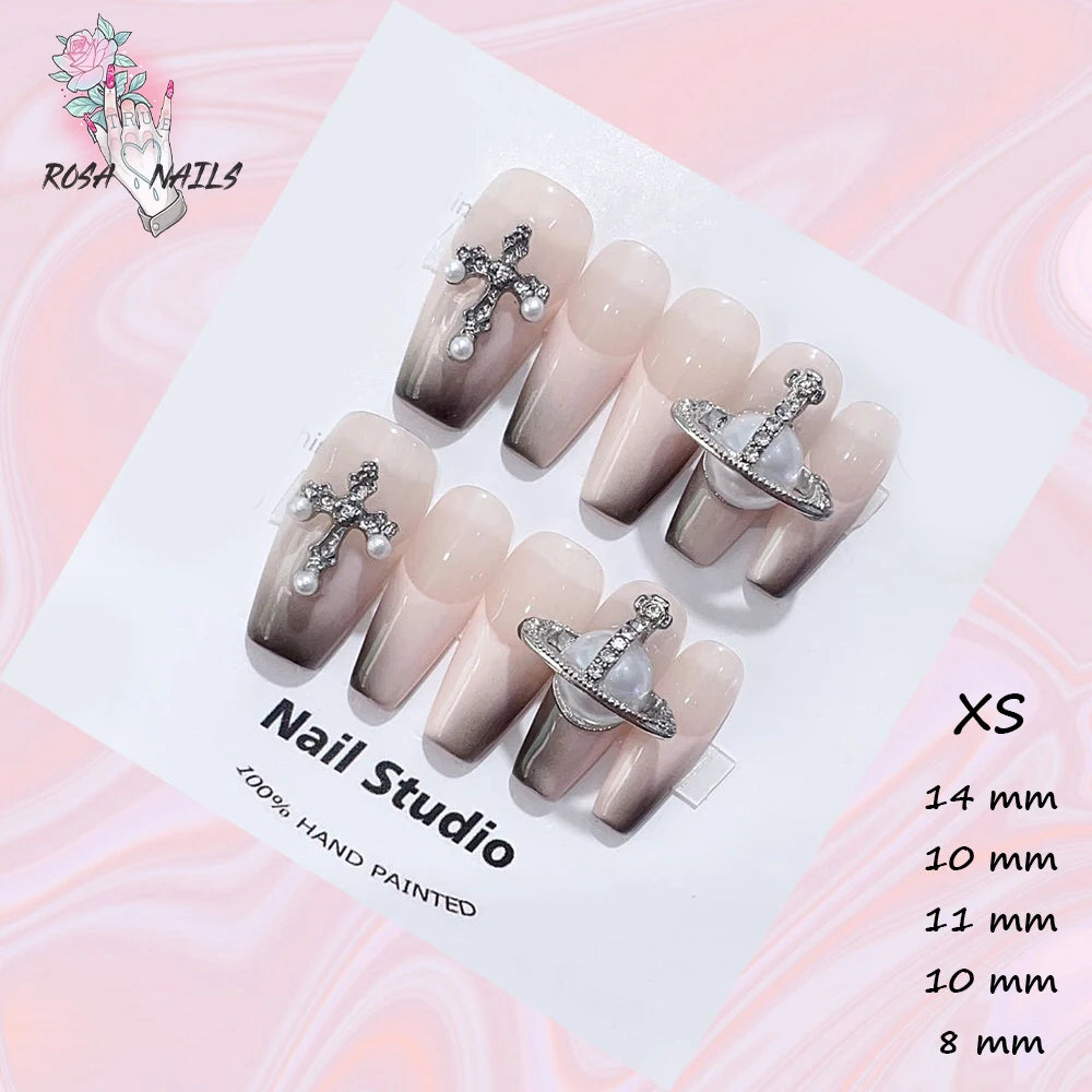 Punk Dragon Charms Press on Nail Artificial Long False Nails XS Black Dragons Goth Presson Tips Butterfly Fake Nail y2k Pressons