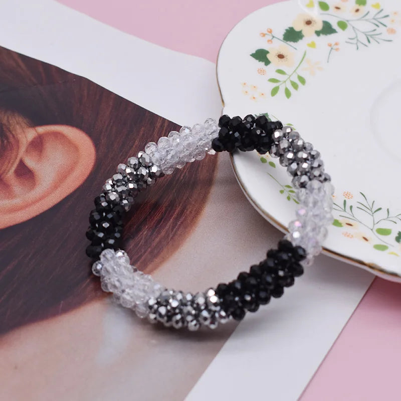 Mixed Color Trendy Glass Bead Bracelet Elastic Handmade Strand Bracelets for Women Gift New Hair Accessory Glass Beads Bracelet