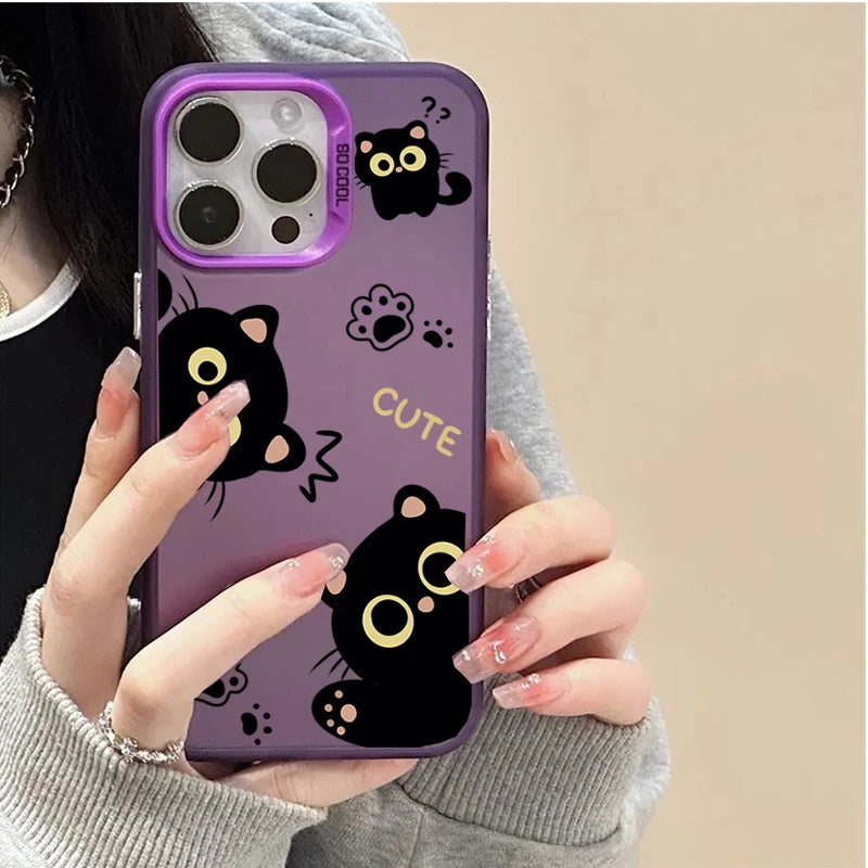Case For Redmi Note 15 Pro 5G 14 4G 13 Pro 12 Plus 11 10 PRO 11S Black Cat Cute Laser IMD Matte Couple Hard Cover