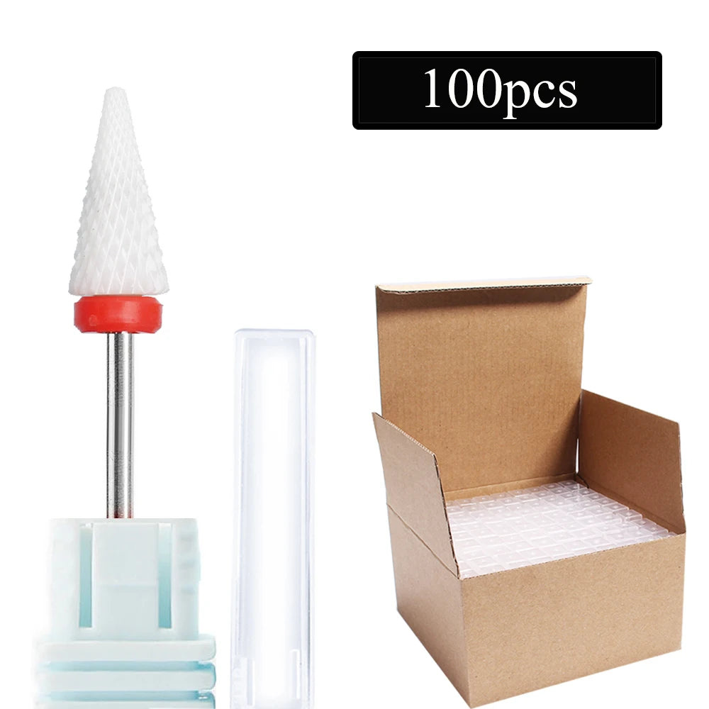 100pc/Set Nail Drill Bit Rotary Ceramic Bits Electric Manicure Milling Cutter For Machine Cuticle Remove Burr Nail Tool