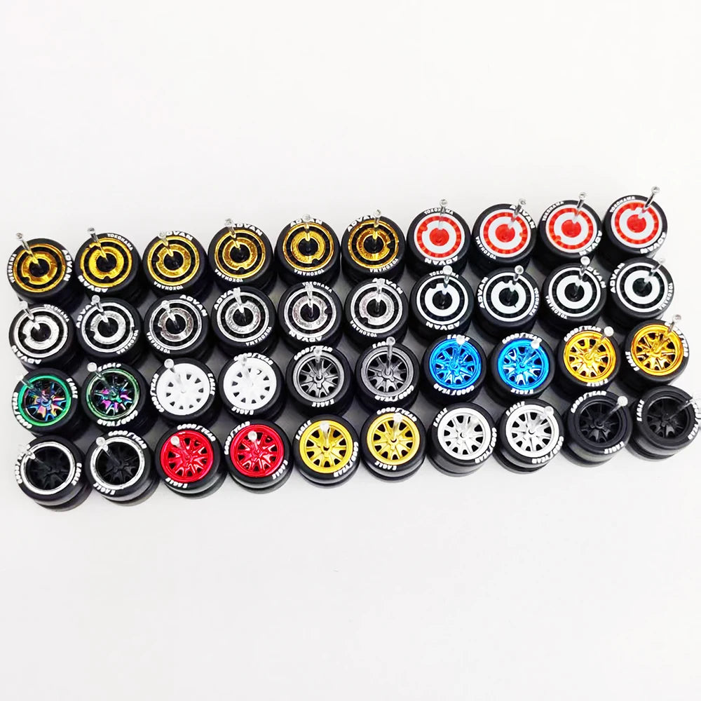 20 Sets 1/64 Alloy Car Wheels w Rubber Tires Axles for 1:64 Mini Model Cars Matchbox Domeka HW