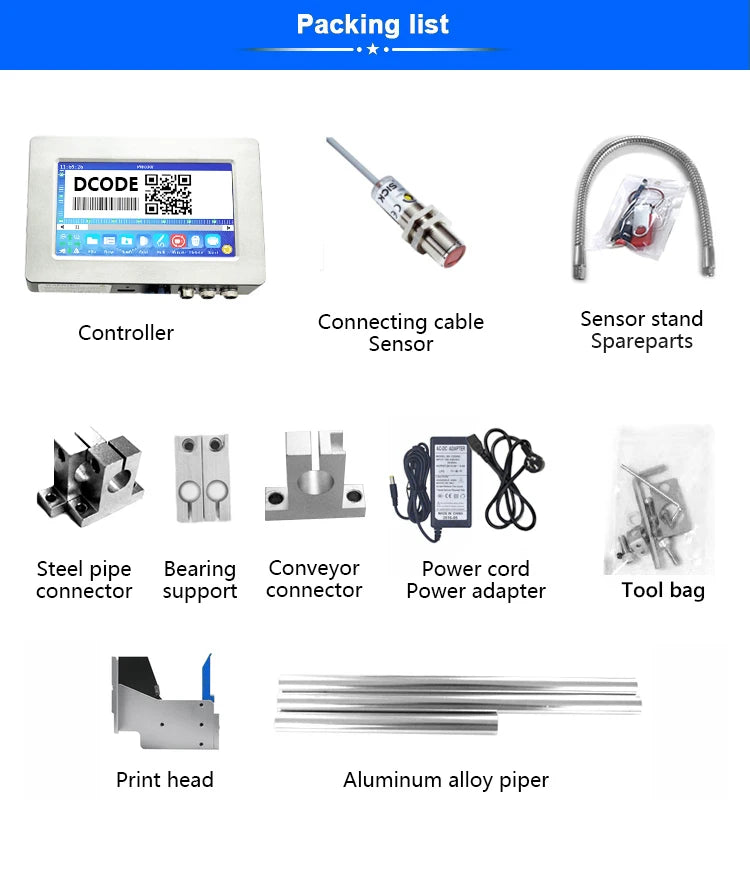 DCODE 170PLUS 7-inch IPS TIJ Industrial Online Inkjet Printer 12.7mm Text QR Barcode Batch Number Logo Date Label Glass Printer