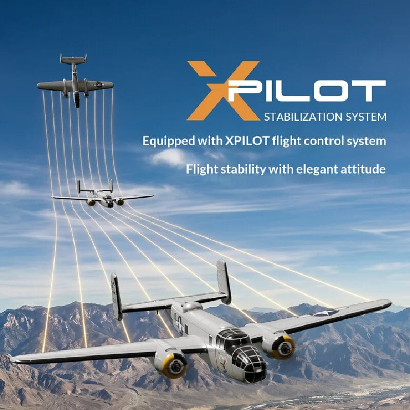 Volantex B25 Mitchell Bomber Remote Control Rc Fixed Wing 3 Channel Dual Motor Foam Airplane With Xpilot Stabilization System