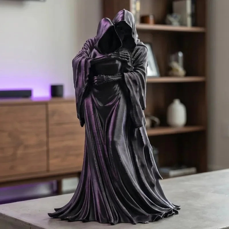 1pc Halloween Ghost Ornament，Dark-Style Grim Reaper Embracing Small Statue，Home Bookshelf Desktop Craft Decor Ornament