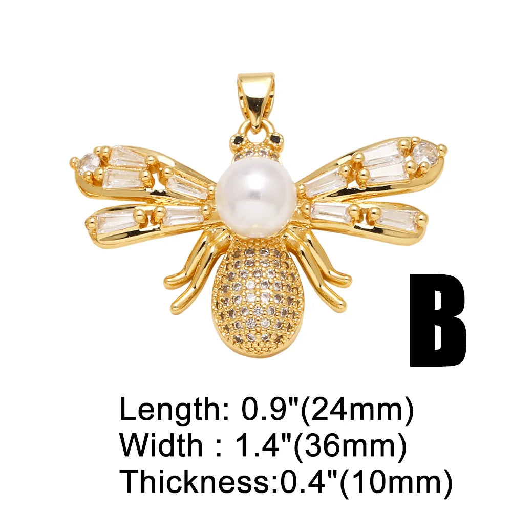 OCESRIO Multicolor Crystal Pearl Heart Pendant for Necklace Copper Gold Plated Scallop Bee Jewelry Making Component pdtb707
