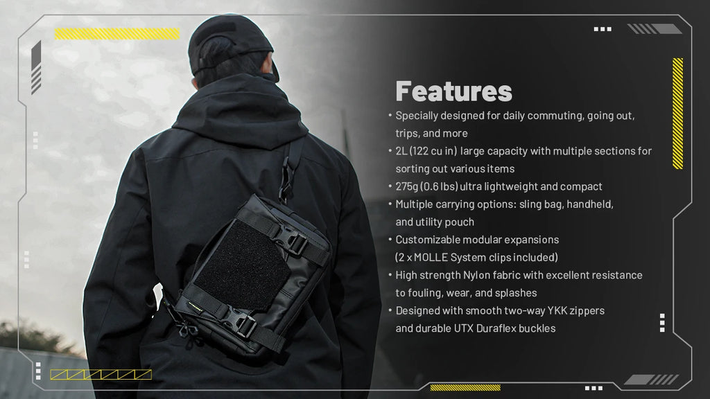 NITECORE SLB05 Sling Bag Handbag Waterproof 2L Large Capacity 600D Nylon Fabric