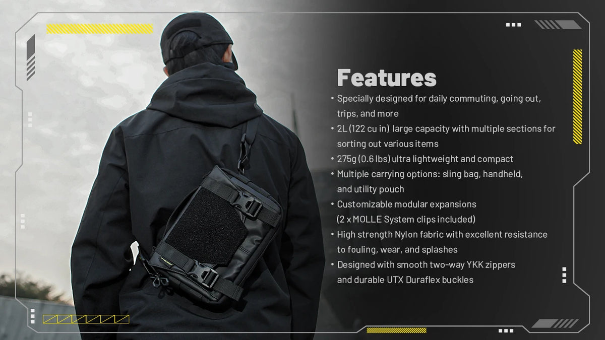 NITECORE SLB05 Sling Bag Handbag Waterproof 2L Large Capacity 600D Nylon Fabric