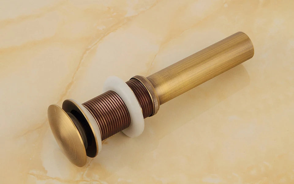 Antique Brass Pop Up Drain Bathroom Sink Push Down Pop Up Stopper Drain Washbasin Accessoires Plug Cover Waste Pipe Drainer