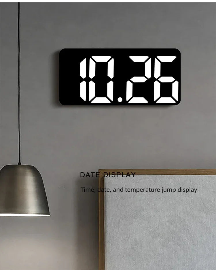 Minimalist LED Digital Wall Clock with Remote Control Adjustable Brightness Countdown Timer Modern Home Office Alarm Clock