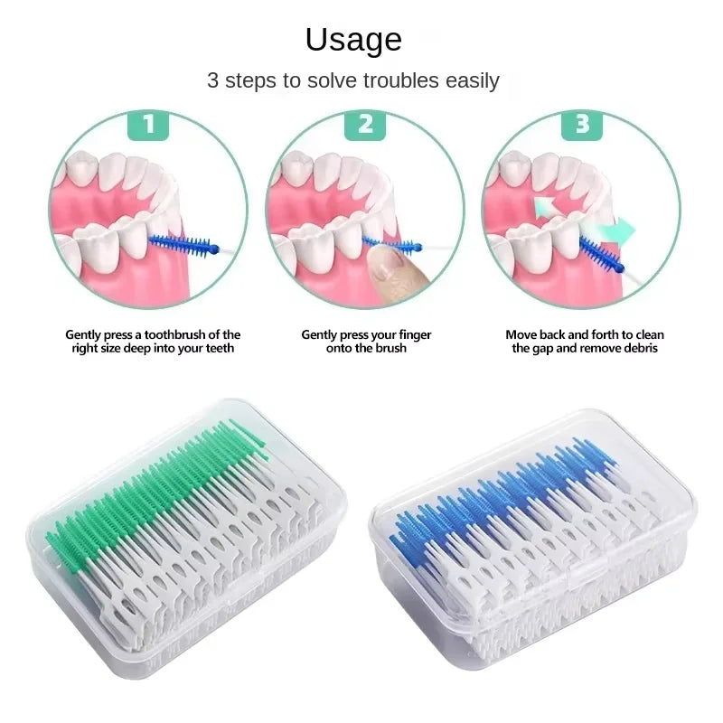 200PCS/Box Silicone Interdental Brushes Soft Dental Floss Orthodontic Teeth Flosser Toothpicks Portable Oral Care Tools