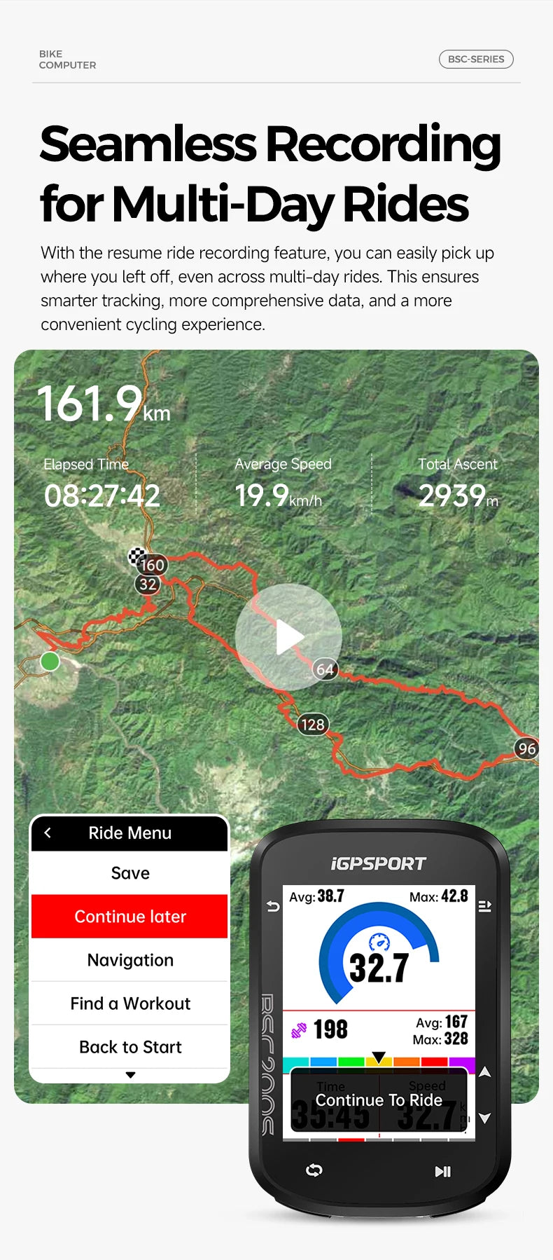 iGPSPORT BSC200S GPS Route Navigation Bike Computer Colorful Screen Wireless Bicycle Speedometer Cycling Odometer Bluetooth Ant