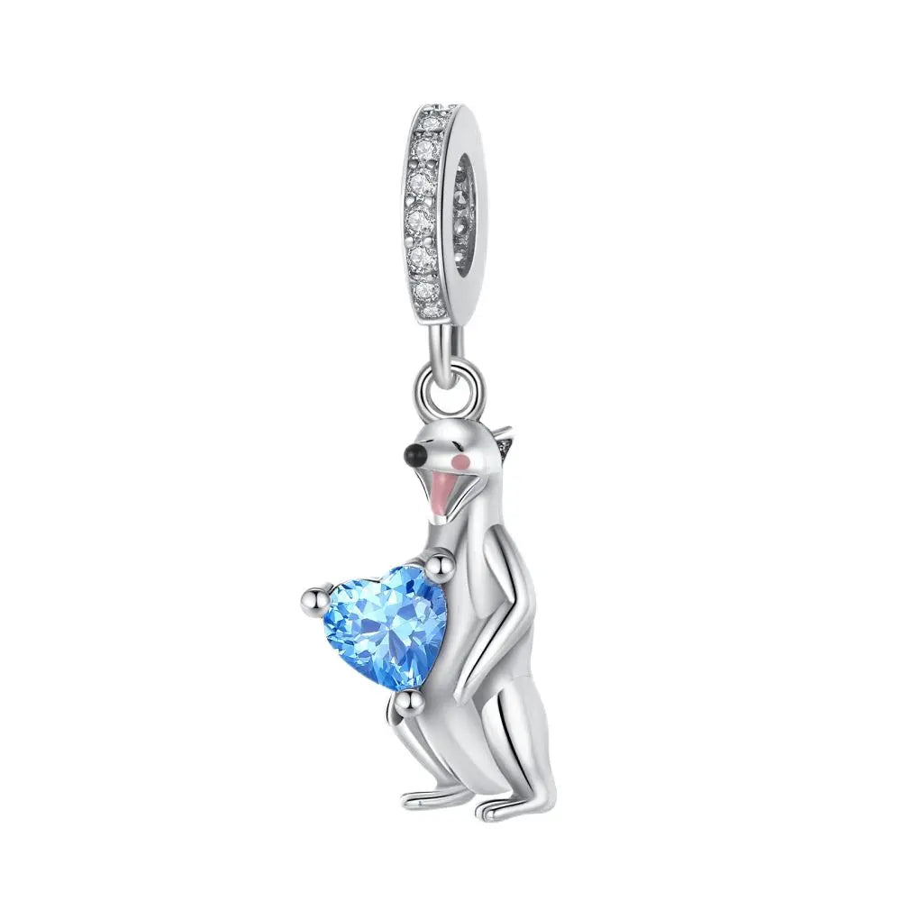 Exquisite 925 Sterling Silver Cute Dinosaur Turtle and Rabbit Couple Heart Charm Fit DIY Bracelet Necklace Casual Matching Gifts