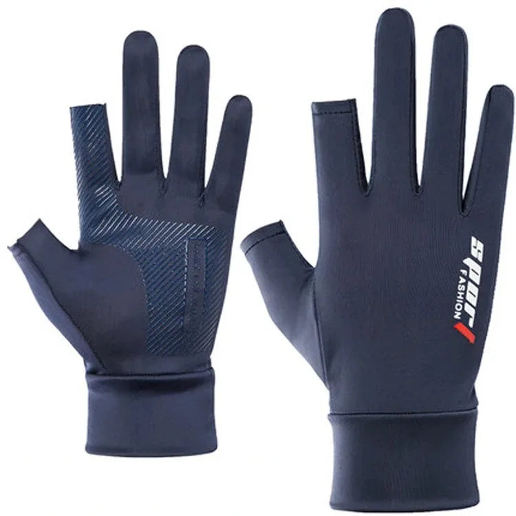 1Pair Fishing Gloves Breathable Two Fingers Elastic Summer Autumn Ice Silk Sunscreen Anti-slip Gloves Cycling Fishing Accessorie