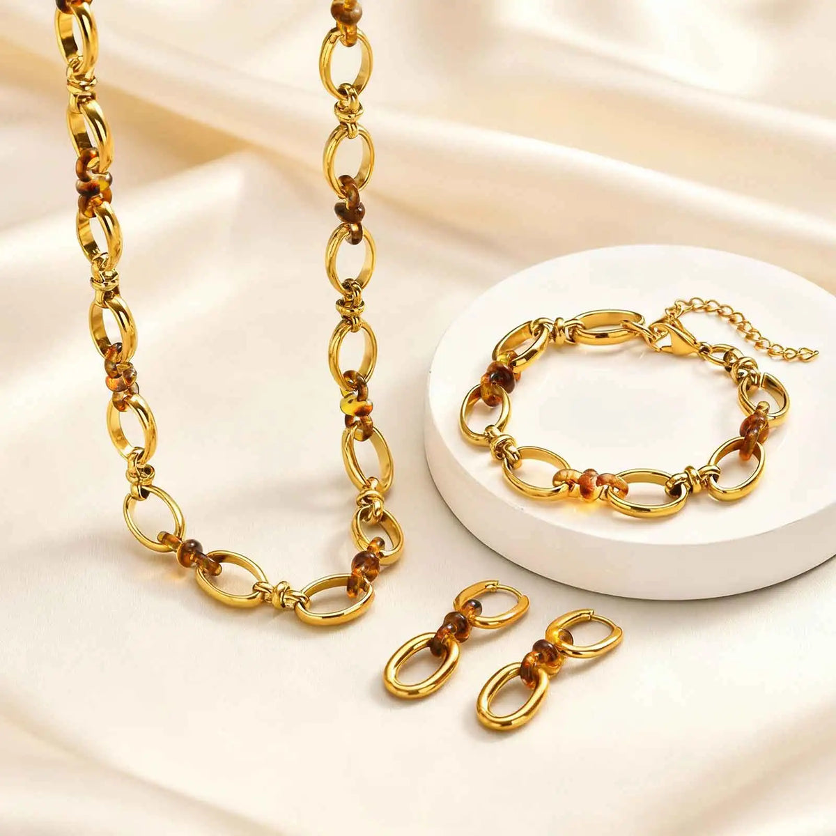 Exquisite Resin U-shaped Earrings for Women, Stainless Steel Geometric Drop Earrings, Fashion Luxury Jewelry Sets Party Daily