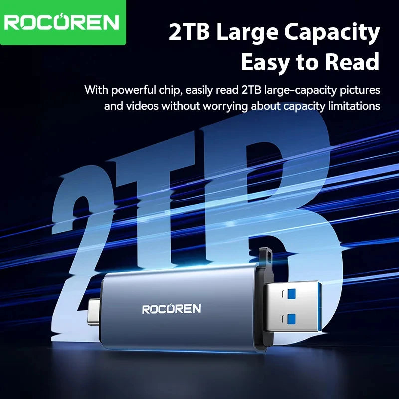 Rocoren Card Reader 2 in 1 USB 3.0 5Gbps USB A USB C Combined Design SD/TF Cards 2TB Smart Cardreader for Laptop Accessories