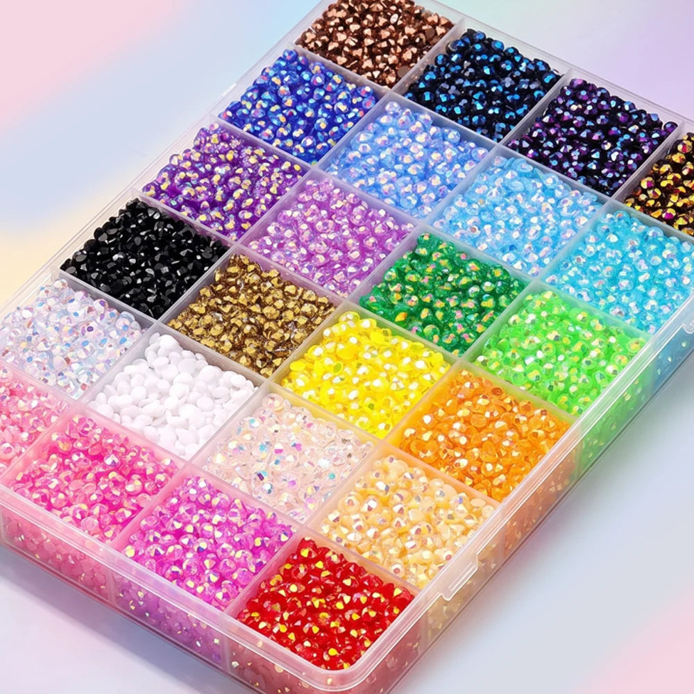 3/4/5mm 24-Color Bedazzling Kit Ab Resin Jelly Flat-Back Rhinestone Set Diamond Decoration Crystal Mixed Color Gems Suitable for DIY Phone Cases, Clothing, Water Bottles, Decorations, Crafts, Fabric Clothing, Shoes, Hats, Hol