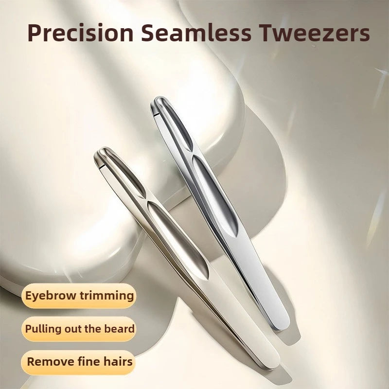 Stainless Steel Precision Tweezers for Eyebrows, Eyelashes, Beard & Mustache - High-Accuracy Round Head, Seamless Clamping Profe