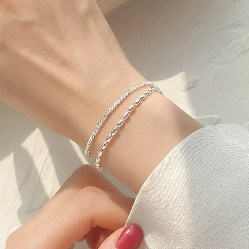 New Fashion Silver Color Double Layer Bracelet For Women Exquisite Simple Beads Chain Bracelet Jewelry Accessories