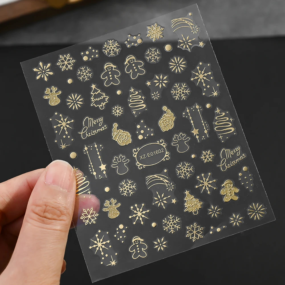 1pcs Aurora Pink Christmas Tree Bow Wreath Nail Art Stickers Cute Pink Stocking Snowflakes Nail Decals Self-Adhesive Xmas Decor